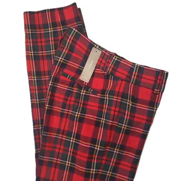 NWT J Crew Red Tartan Plaid Wool Blend Cameron Ankle Pants Size 2P - Picture 1 of 4